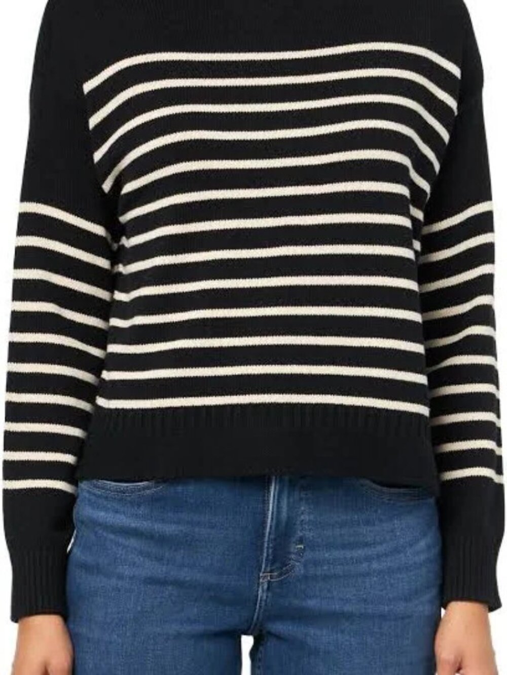 Nautica Jeans Women's Black Striped Mock-Neck Sweater Size L